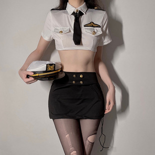 花俏qqny情趣内衣性感空姐女警角色扮演海军制服诱惑露腰包臀裙套