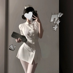 花俏情趣内衣性感护士COS制服纯欲免脱睡衣圆领短裙绑带套装代发